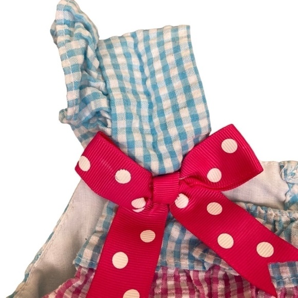 Rare Editions Beach Chair Blue White Gingham Seersucker Ruffled Dress Sz 24 mo - Picture 7 of 13